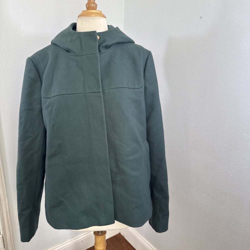 J‎ Crew Hooded Coat Green Womens 16 Green Melton Wool Preppy Outerwear